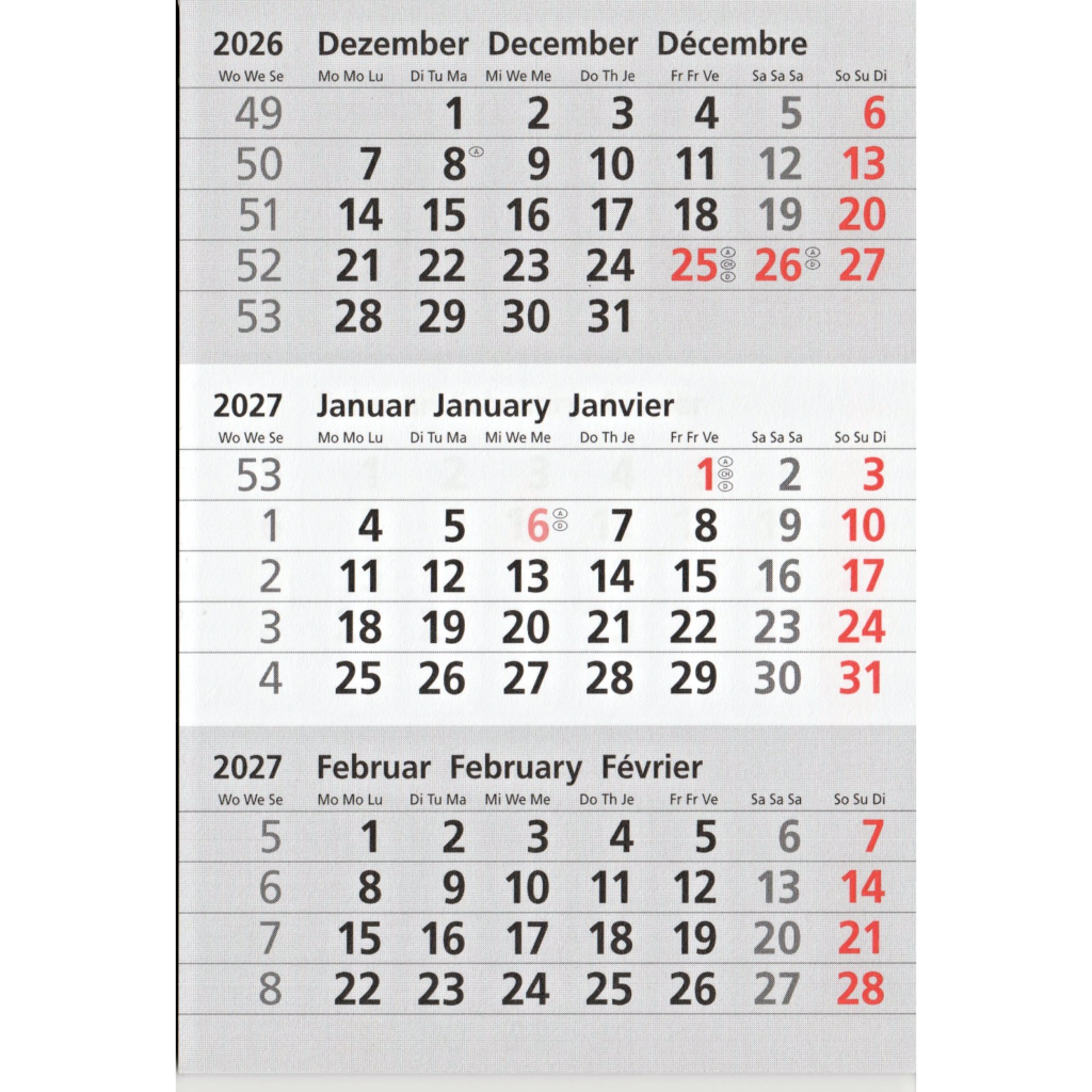 Ersatzkalendarium 2027–2028 für magnetische Tischkalender mit 24-Blatt-Kalenderblock