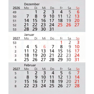 Ersatzkalendarium 2027–2028 für Standard-Tischkalender, Blattgröße 10,7 × 13,0 cm