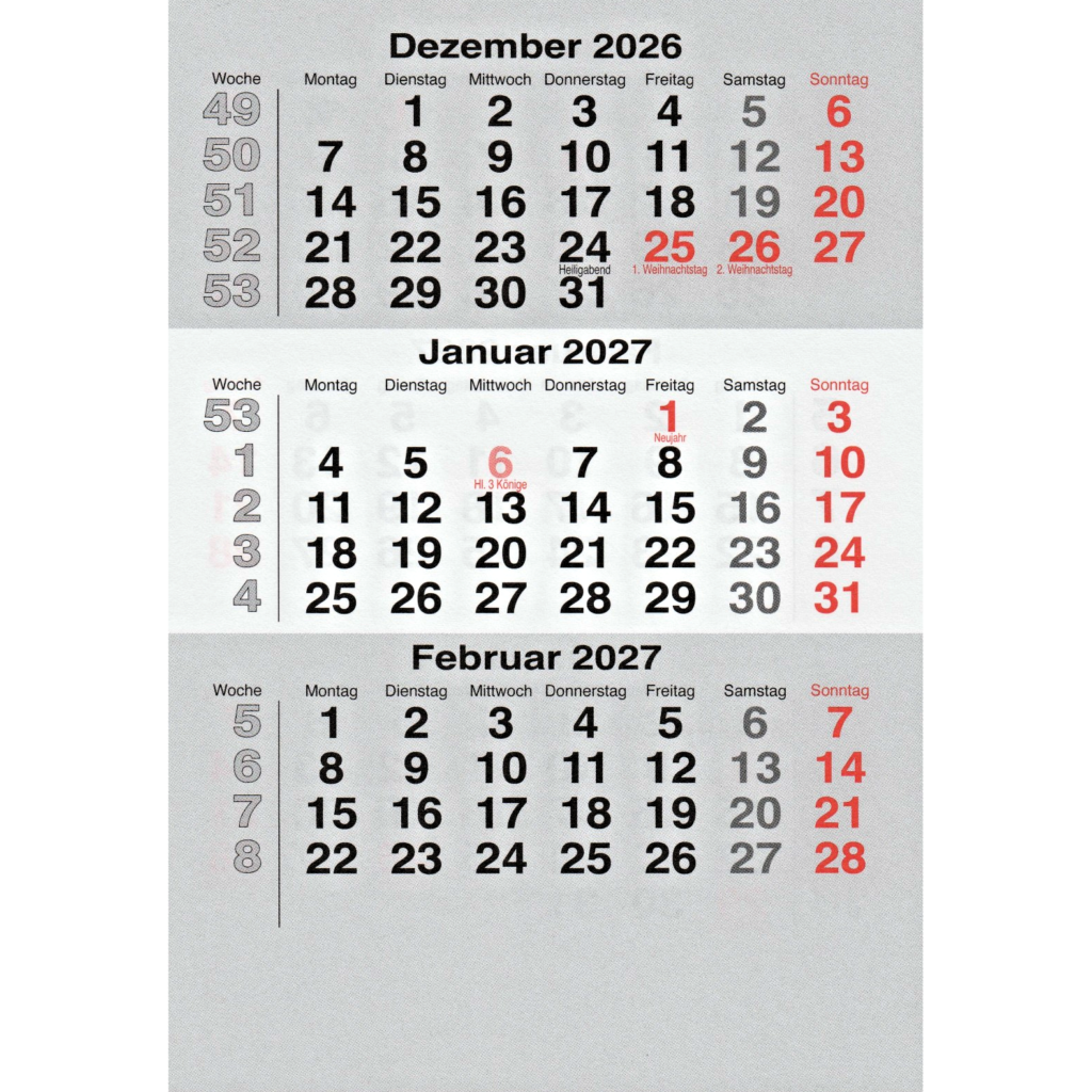 Ersatzkalendarium 2027–2028 für Vela Mini Tischkalender, Blattgröße 10,4 × 14,7 cm